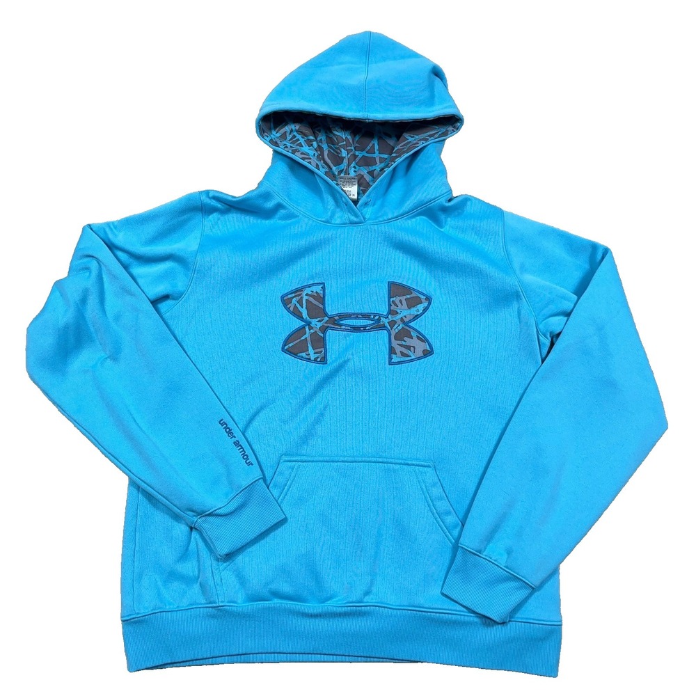 Under Armor Hoodie Women Large Light Blue Pullover Sweatshirt Performance A96